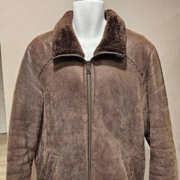 Overland Lamb Shearling Men Coat Large Brown 100% Leather Jacket Fur Retail$1700 - Picture 1 of 11